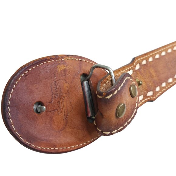 Vintage Western Leather Belt Size Small Dead Mans Hand Buckle & "Barbie" Engravi - Picture 6 of 12